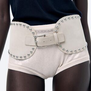ZARA STUDDED LEATHER SASH BELT with Silver Accents bloggers favorite